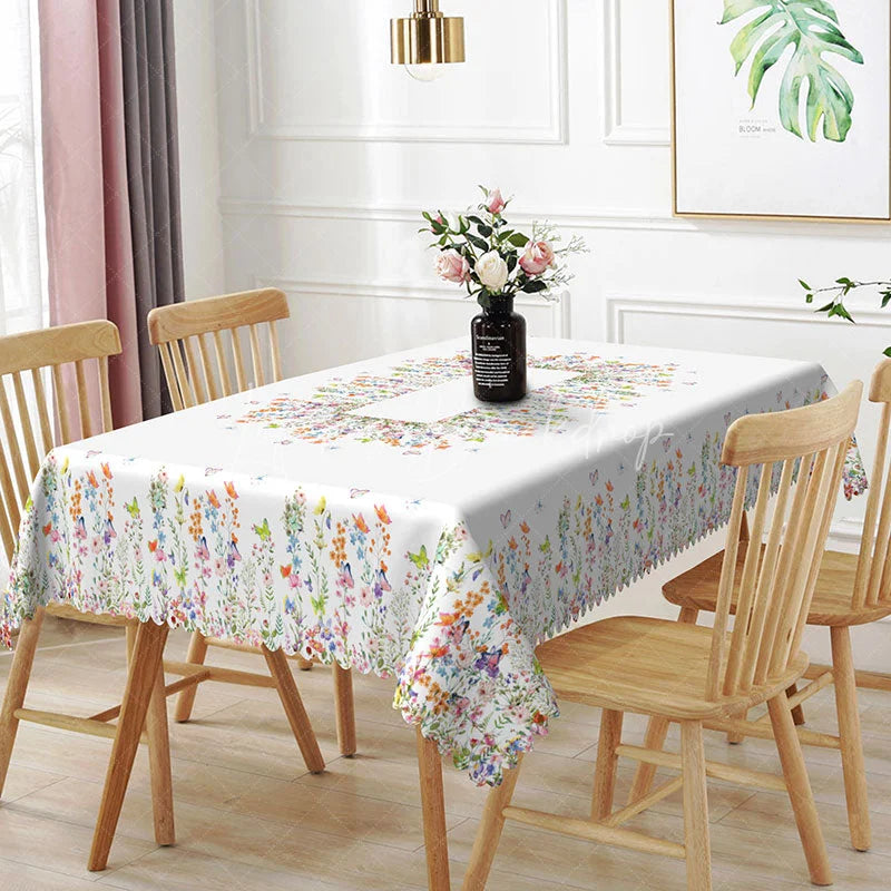 Lofaris Butterfly Garden Rectangle Tablecloth Wildflower Border Dining Table Cover Decor