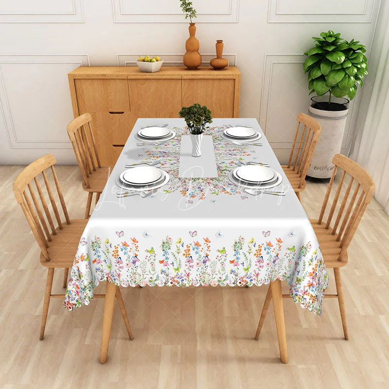 Lofaris Butterfly Garden Rectangle Tablecloth Wildflower Border Dining Table Cover Decor