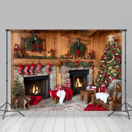 Lofaris Cabin Fireplace Socks Dog Chair Christmas Backdrop