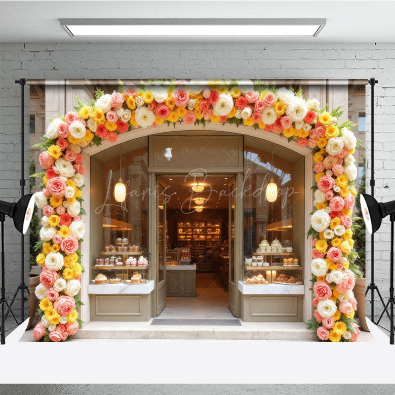 Lofaris Cake Bake Store Floral Door Photography Backdrop