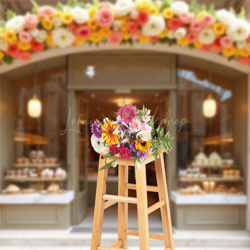 Lofaris Cake Bake Store Floral Door Photography Backdrop