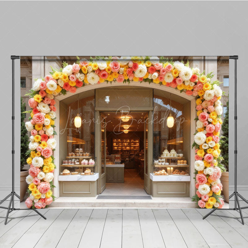 Lofaris Cake Bake Store Floral Door Photography Backdrop