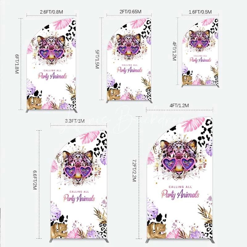 Lofaris Calling All Party Animals Half Moon Arch Backdrop Wild Leopard Pink Glasses Safari Decor
