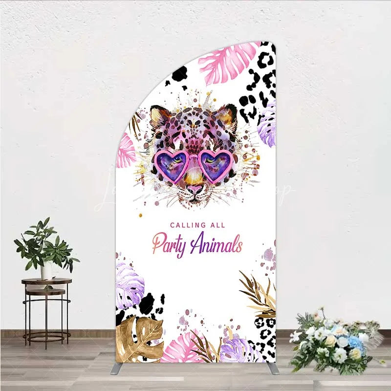 Lofaris Calling All Party Animals Half Moon Arch Backdrop Wild Leopard Pink Glasses Safari Decor