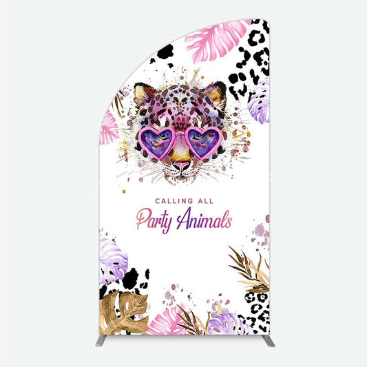 Lofaris Calling All Party Animals Half Moon Arch Backdrop Wild Leopard Pink Glasses Safari Decor