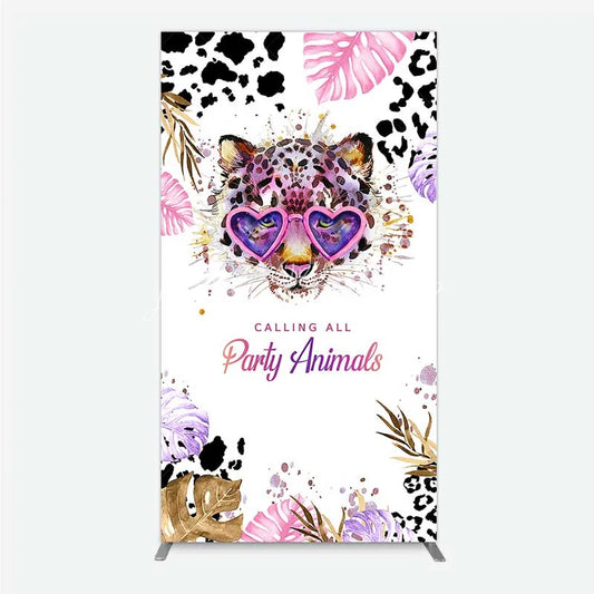 Lofaris Calling All Party Animals Rectangle Backdrop Wild Leopard Pink Glasses Safari Decor