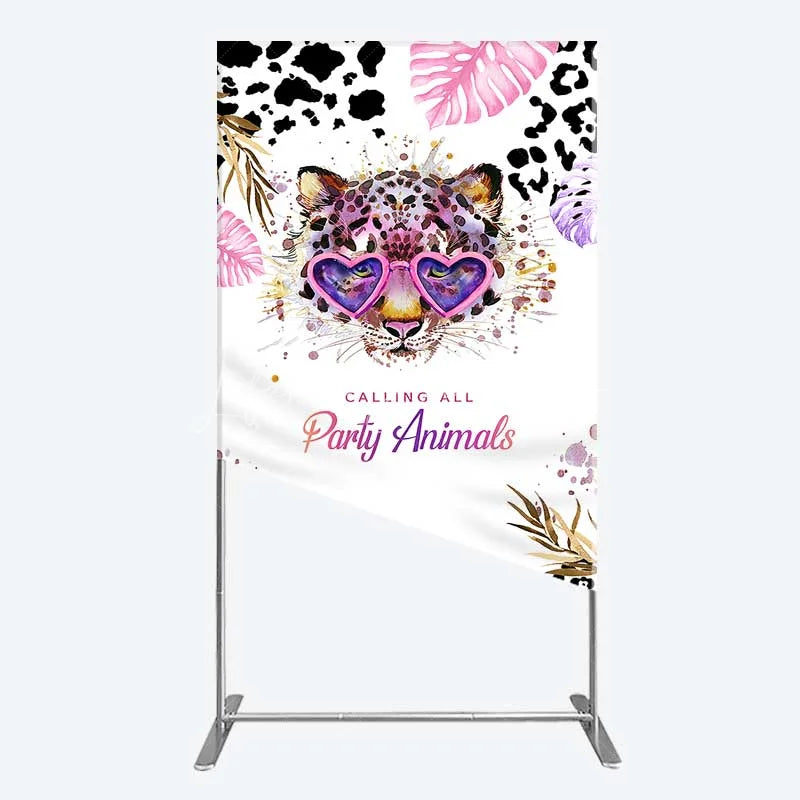 Lofaris Calling All Party Animals Rectangle Backdrop Wild Leopard Pink Glasses Safari Decor