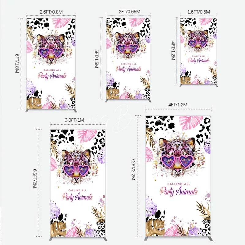 Lofaris Calling All Party Animals Rectangle Backdrop Wild Leopard Pink Glasses Safari Decor