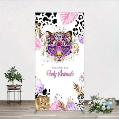 Lofaris Calling All Party Animals Rectangle Backdrop Wild Leopard Pink Glasses Safari Decor