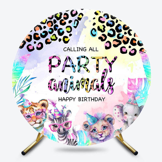 Lofaris Calling All Party Animals Round Birthday Backdrop