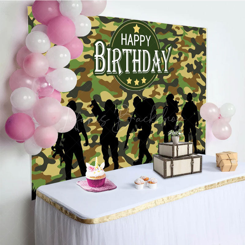 Lofaris Camouflage Soldier Silhouette Birthday Backdrop