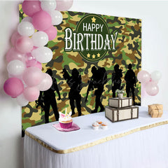 Lofaris Camouflage Soldier Silhouette Birthday Backdrop