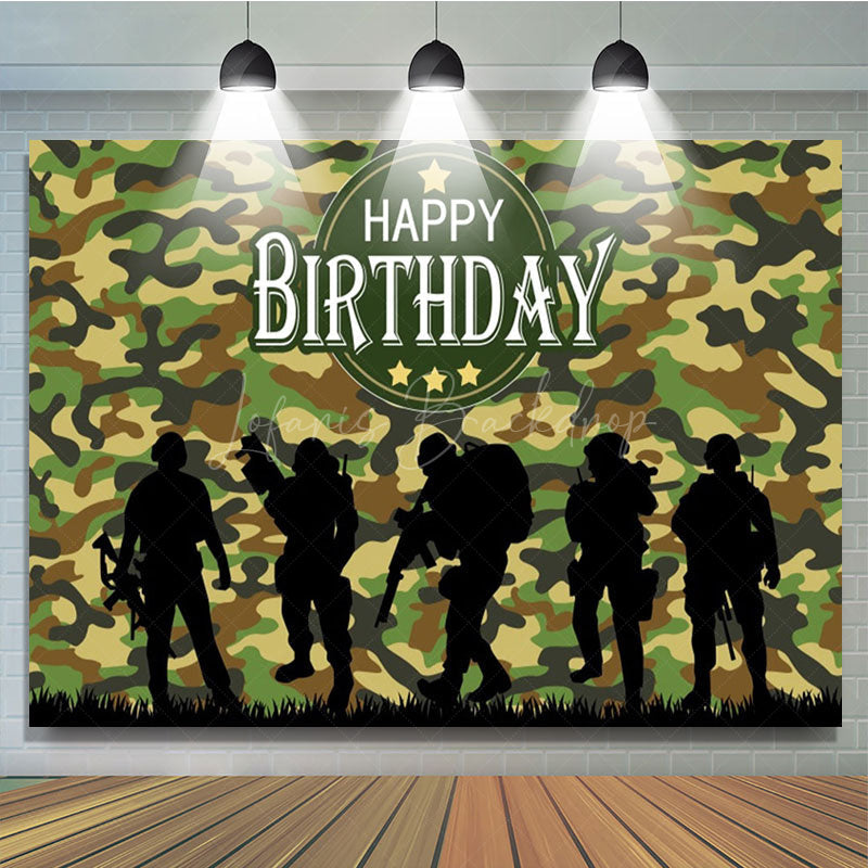 Lofaris Camouflage Soldier Silhouette Birthday Backdrop