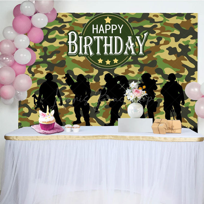 Lofaris Camouflage Soldier Silhouette Birthday Backdrop