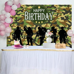 Lofaris Camouflage Soldier Silhouette Birthday Backdrop