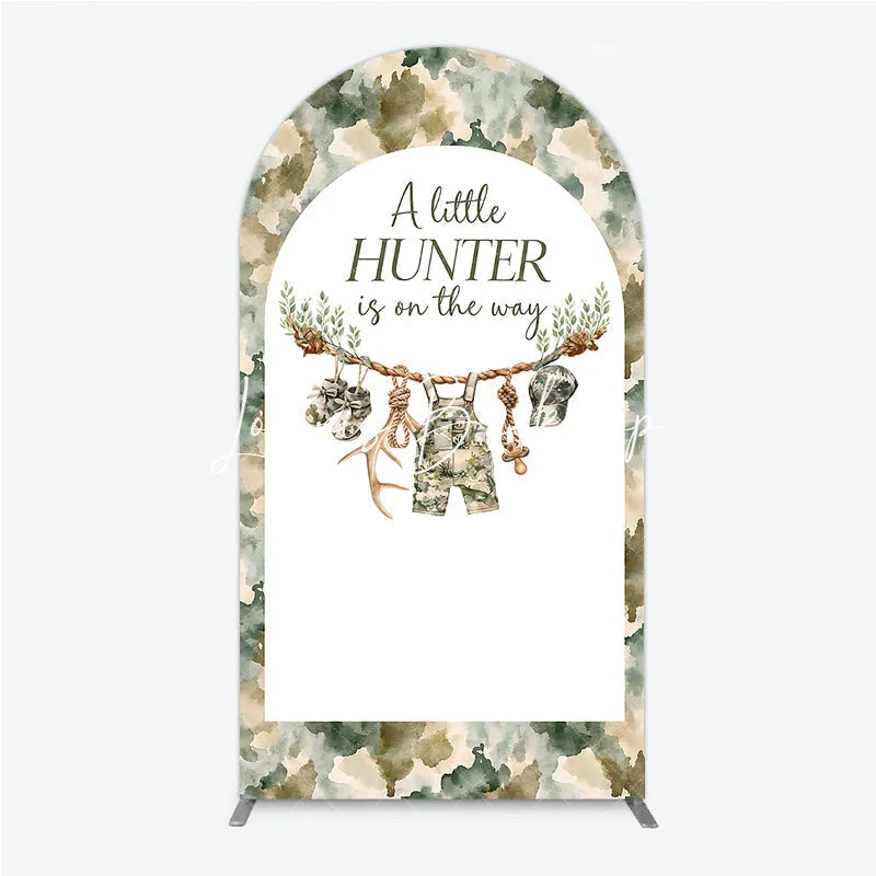 Lofaris Camouflage Woodland Hunter Baby Shower Round Top Arch Backdrop A Little is on the Way Decor