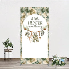 Lofaris Camouflage Woodland Hunter Theme Baby Shower Rectangle Arch Backdrop featuring Overalls and Antlers Decor