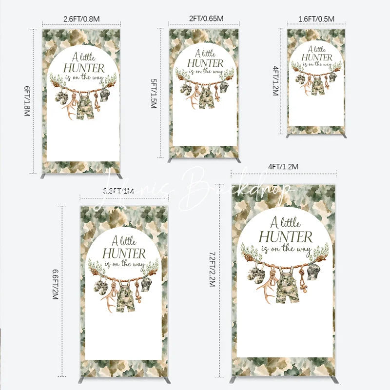 Lofaris Camouflage Woodland Hunter Theme Baby Shower Rectangle Arch Backdrop featuring Overalls and Antlers Decor