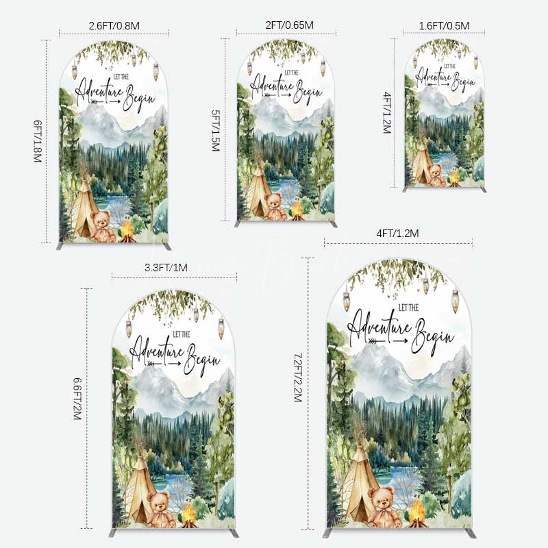 Lofaris Camping Adventure Begin Bear Baby Shower Arch Backdrop