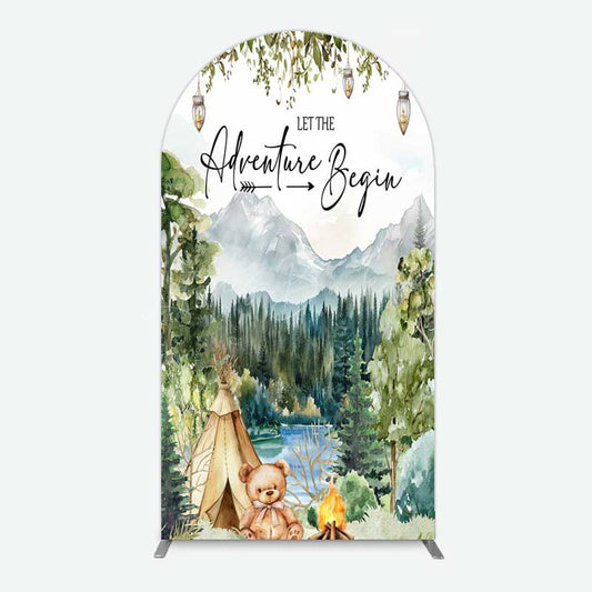 Lofaris Camping Adventure Begin Bear Baby Shower Arch Backdrop