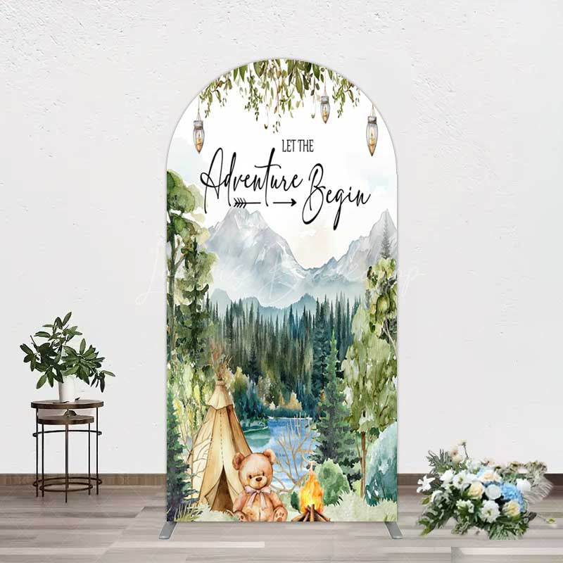 Lofaris Camping Adventure Begin Bear Baby Shower Arch Backdrop