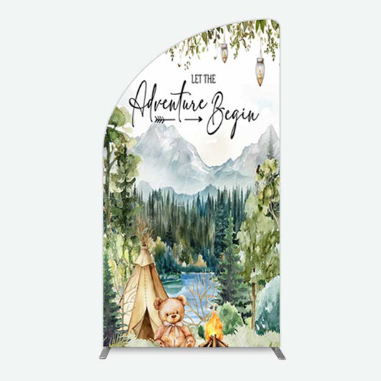 Lofaris Camping Adventure Begin Bear Baby Shower Half Moon Arch Backdrop