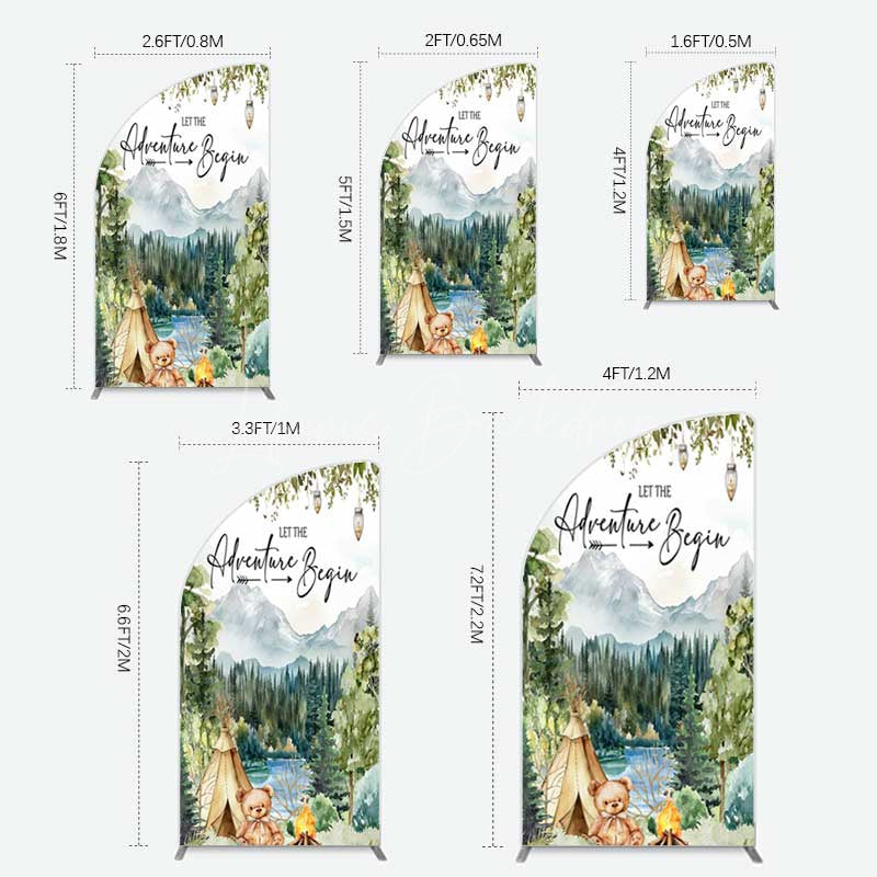 Lofaris Camping Adventure Begin Bear Baby Shower Half Moon Arch Backdrop