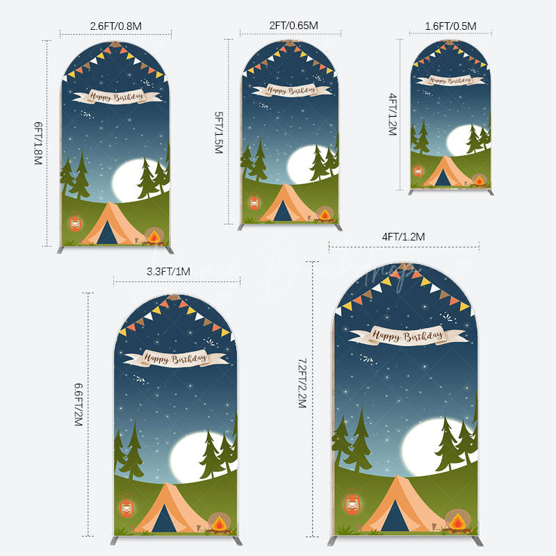 Lofaris Camping Night Forest Happy Birthday Arch Backdrop