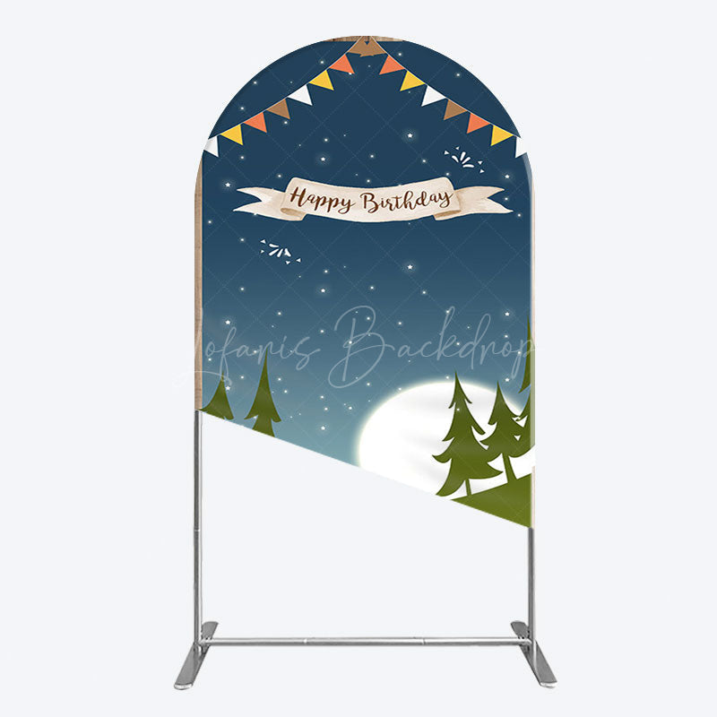 Lofaris Camping Night Forest Happy Birthday Arch Backdrop