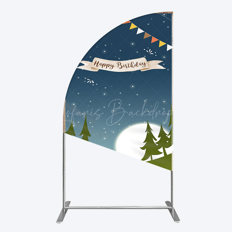 Lofaris Camping Night Forest Happy Birthday Half Moon Arch Backdrop