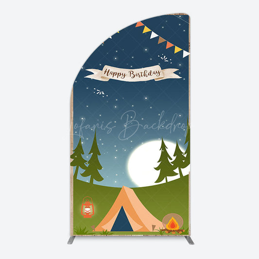 Lofaris Camping Night Forest Happy Birthday Half Moon Arch Backdrop