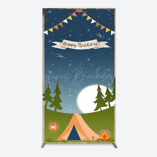 Lofaris Camping Night Forest Happy Birthday Rectangle Backdrop