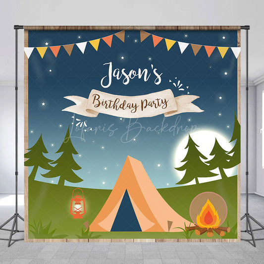 Lofaris Camping Night Jungle Flags Custom Birthday Backdrop
