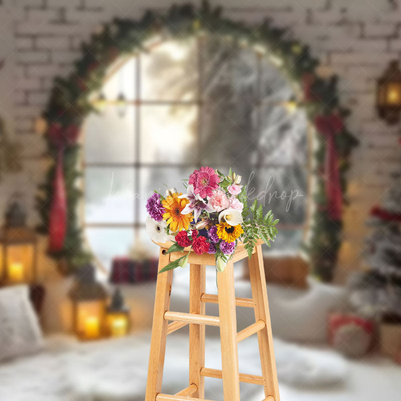 Lofaris Candle Arched Window Xmas Interior Photo Backdrop