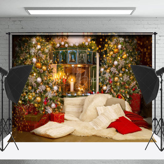Lofaris Candle Light Glitter Fireplace Christmas Backdrop