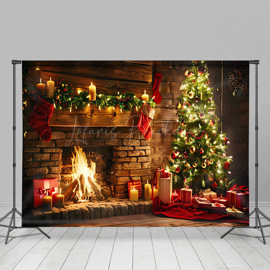 Lofaris Candlelit Brick Fireplace Socks Christmas Backdrop
