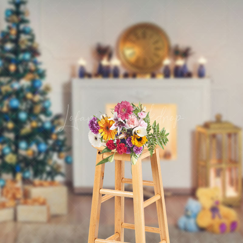 Lofaris Candles Fireplace Christmas Tree Photo Backdrop