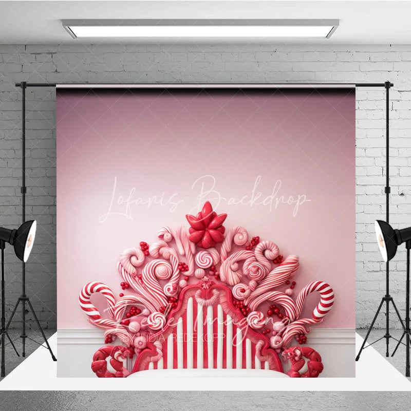 Lofaris Candy Cane Headboard Backdrop Pink Peppermint Background for Girl Sweet Winter Holiday Party Decoration