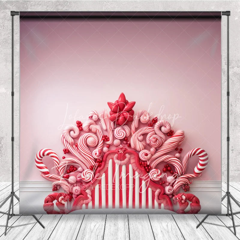 Lofaris Candy Cane Headboard Backdrop Pink Peppermint Background for Girl Sweet Winter Holiday Party Decoration
