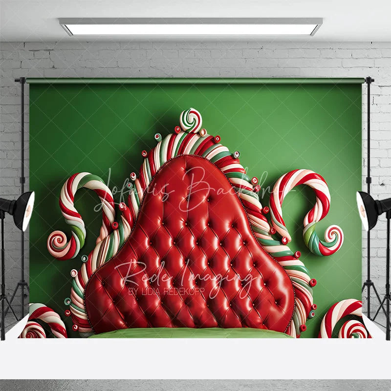 Lofaris Candy Cane Headboard Christmas Backdrop Red Tufted Bed Background Whimsical Sweet Winter Holiday Party Decoration