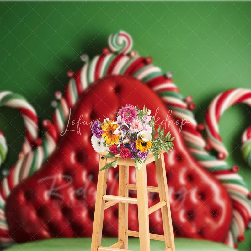 Lofaris Candy Cane Headboard Christmas Backdrop Red Tufted Bed Background Whimsical Sweet Winter Holiday Party Decoration