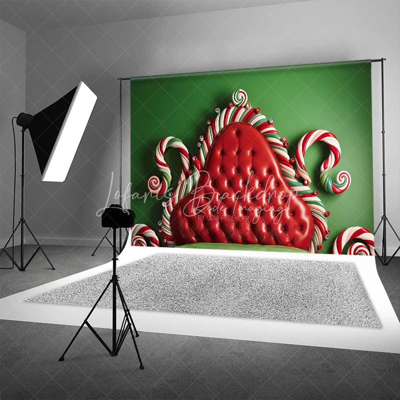 Lofaris Candy Cane Headboard Christmas Backdrop Red Tufted Bed Background Whimsical Sweet Winter Holiday Party Decoration