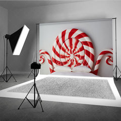 Lofaris Candy Cane Headboard Photography Backdrop Red and White Swirl Lollipop Bed Christmas Candyland Photo Prop