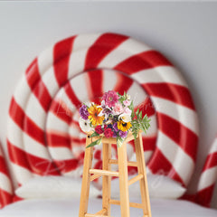 Lofaris Candy Cane Headboard Photography Backdrop Red and White Swirl Lollipop Bed Christmas Candyland Photo Prop