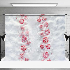 Lofaris Candy Cane Lane Backdrop Red White Peppermint Swirl Path Snowy Ground Top View Photo Background