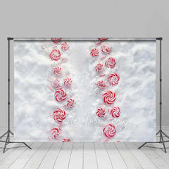 Lofaris Candy Cane Lane Backdrop Red White Peppermint Swirl Path Snowy Ground Top View Photo Background