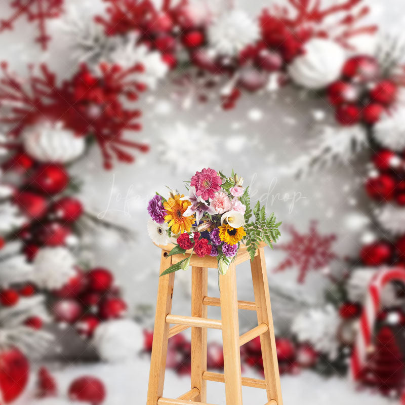 Lofaris Candy Cane Snowflakes Christmas Photography Backdrop