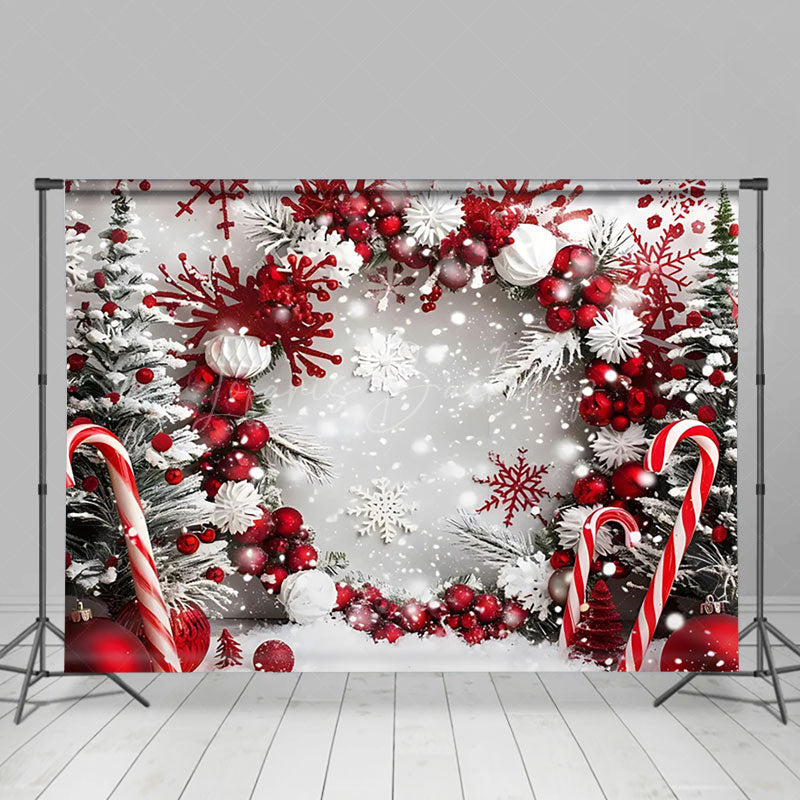 Lofaris Candy Cane Snowflakes Christmas Photography Backdrop