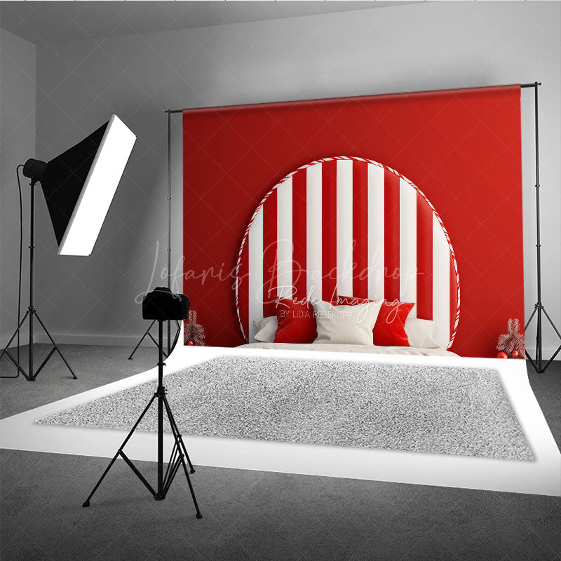 Lofaris Candy Cane Stripe Headboard Photography Backdrop Red and White Christmas Bed Holiday Candyland Studio Photo Prop