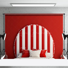 Lofaris Candy Cane Stripe Headboard Photography Backdrop Red and White Christmas Bed Holiday Candyland Studio Photo Prop